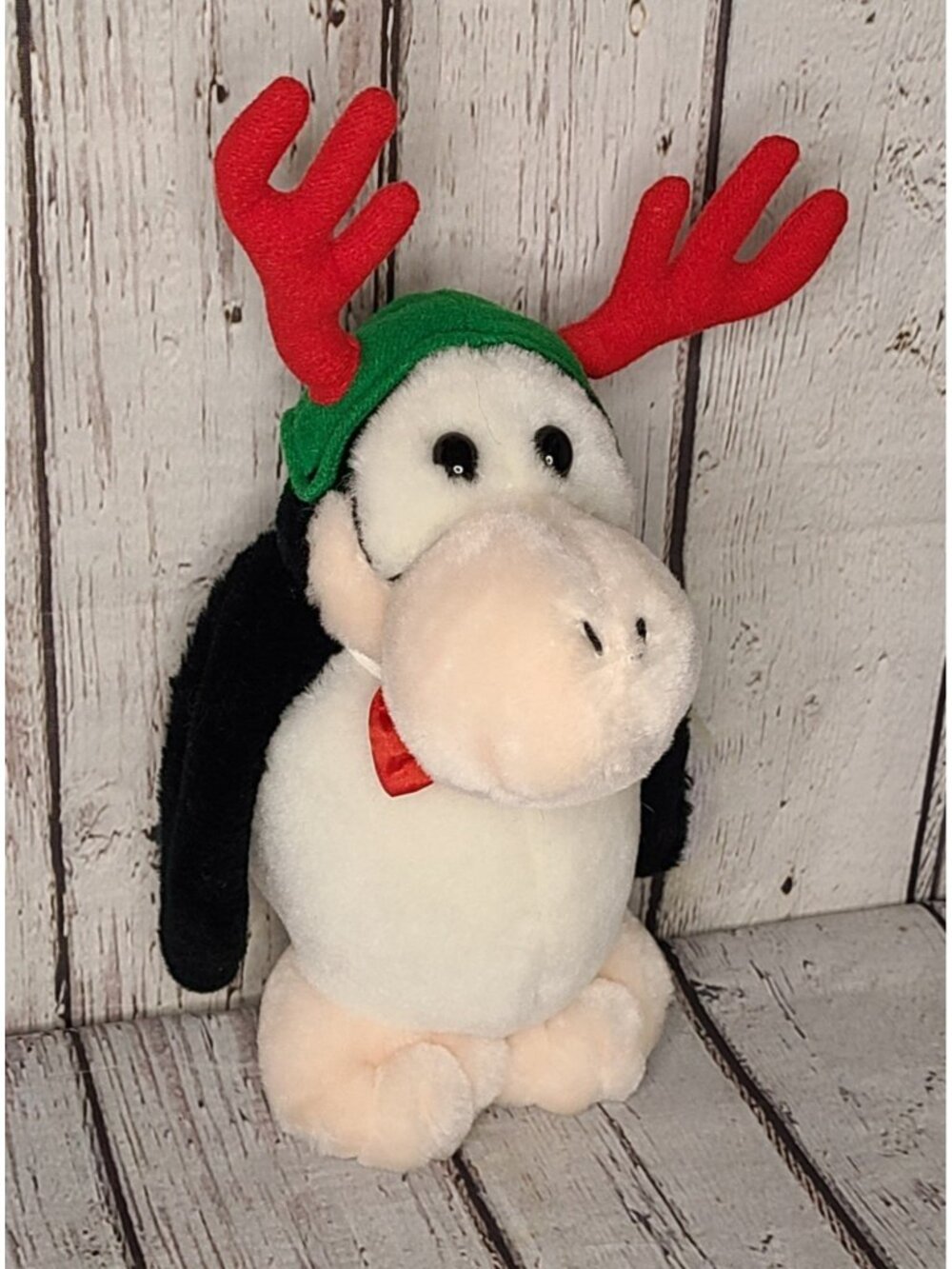 9" Vintage 1995 Opus N' Bill Penguin w/ Red Antlers Stuffed Animal Christmas